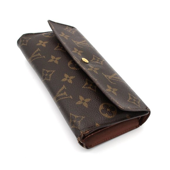 Louis Vuitton Sarah Wallet Brown Tan Leather Monogram Snap Closure Portefeiulle - Picture 3 of 8